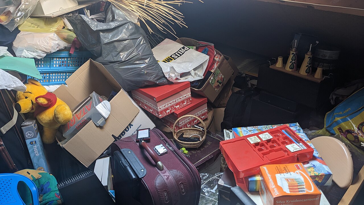 An attic packed with boxes, suitcases, toys and decades of accumulated belongings
